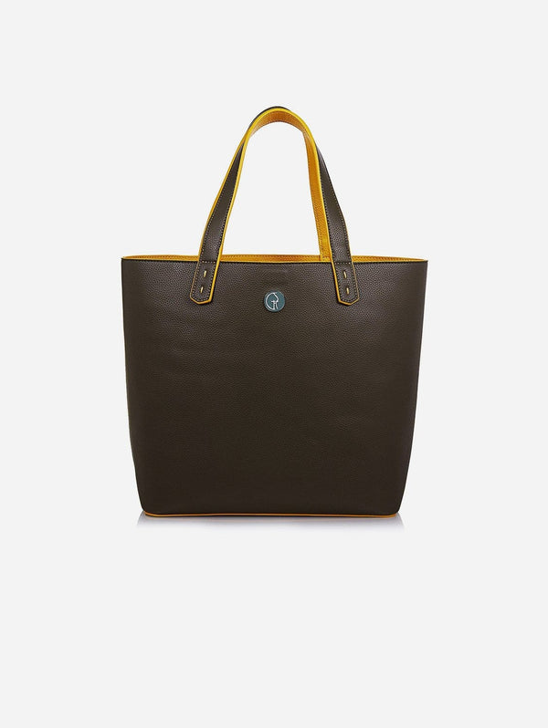 The Morphbag by GSK Reversible Vegan Leather Tote | Green & Mustard