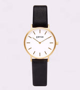 Immaculate Vegan - Petite Watch with Gold & White Dial | Black Vegan Leather Strap