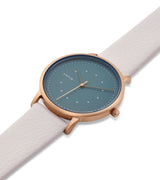 Immaculate Vegan - Votch Lyka Rose Gold & Blue Dial Watch | Light Grey Vegan Leather Strap