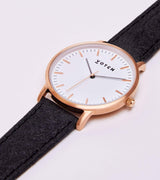 Immaculate Vegan - Moment Watch with Rose Gold & White Dial | Black Piñatex Vegan Leather Strap