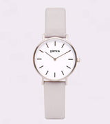Immaculate Vegan - Petite Watch with Silver & White Dial | Light Grey Vegan Leather Strap