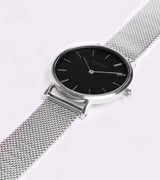Immaculate Vegan - Petite Watch with Silver & Black Dial | Silver Mesh Strap