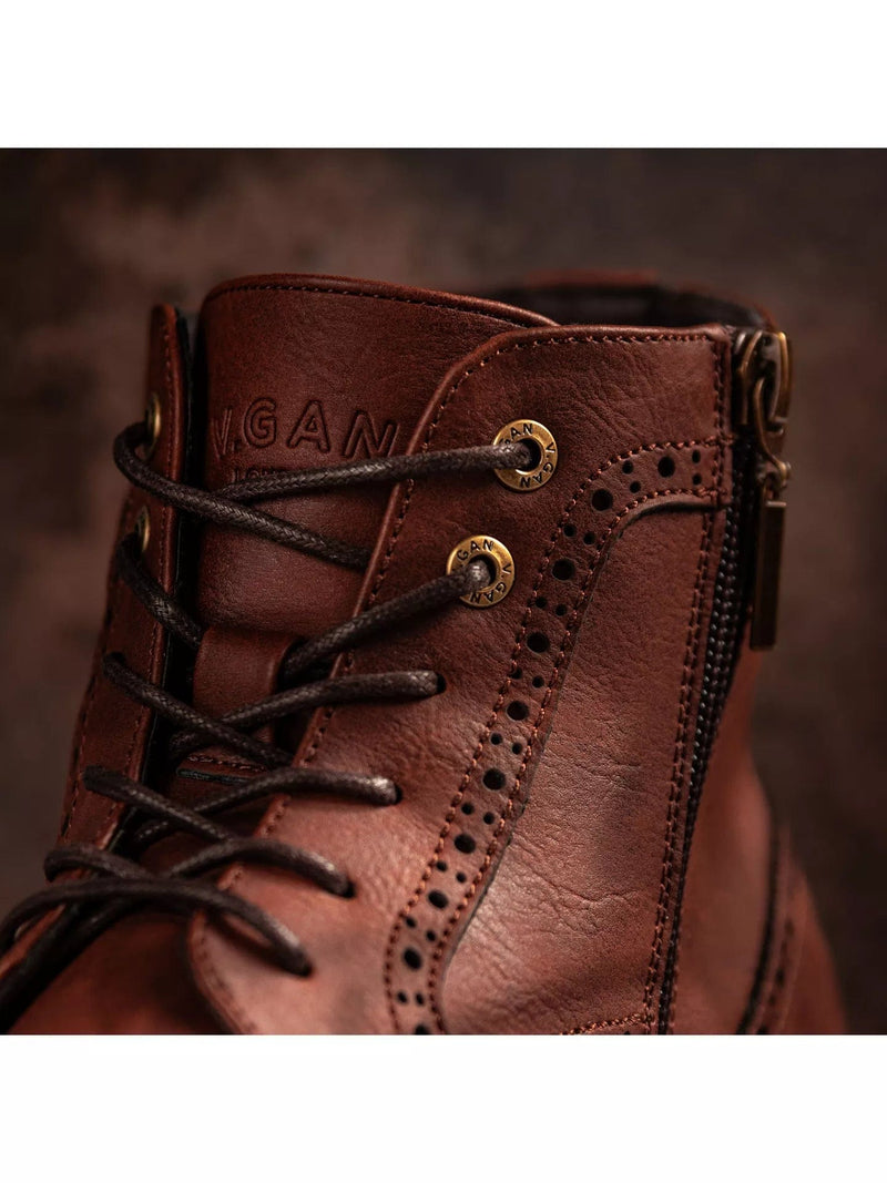 Wheat Men's Vegan Leather Brogue Boots Tan - Main Image