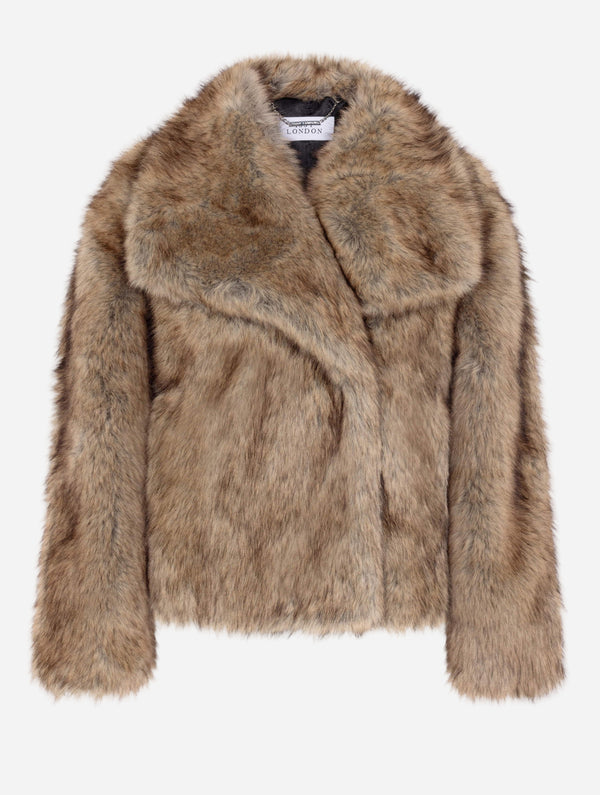 Issy London Sienna brown tipped wide lapel Vegan Jacket