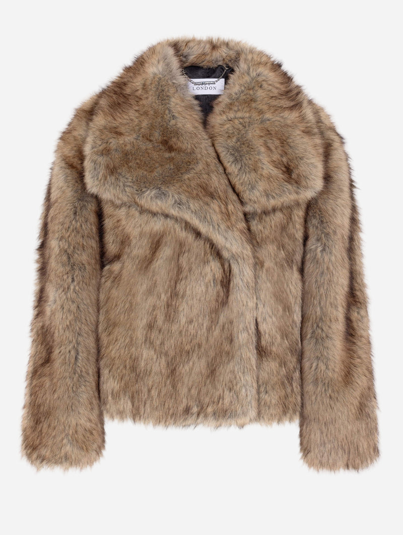 Issy London Sienna brown tipped wide lapel Vegan Jacket