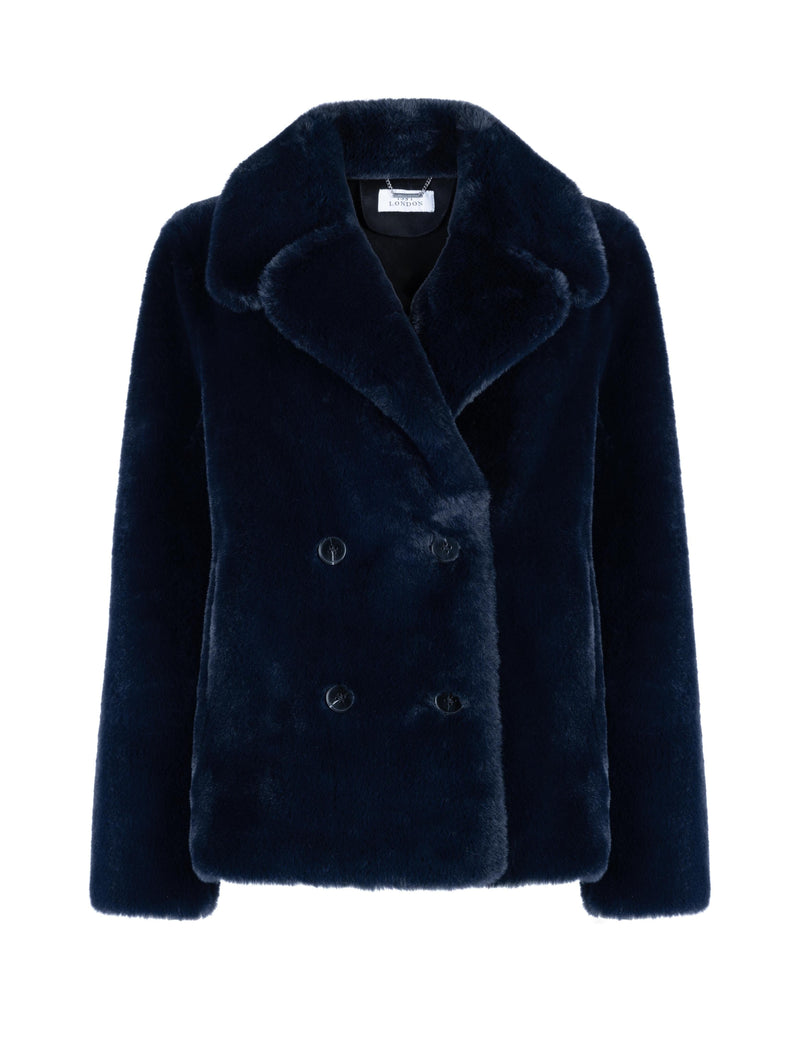 Issy London Philippa Peacoat Vegan Faux Suede & Shearling Midnight