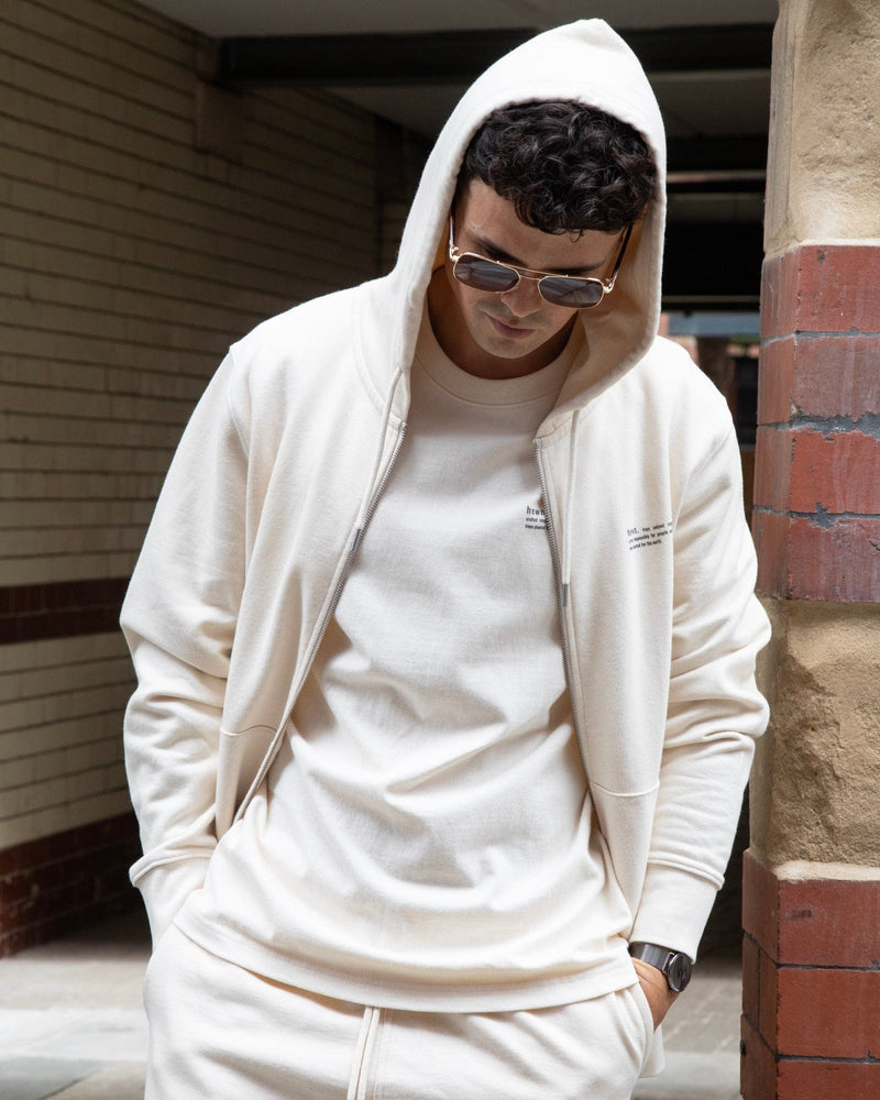 hewn. Mens Organic Cotton Relaxed-fit Zip Hoodie in Natural Cotton