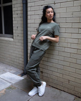 Immaculate Vegan - hewn. Womens Organic Cotton Relaxed-fit Joggers in Pine Green Khaki