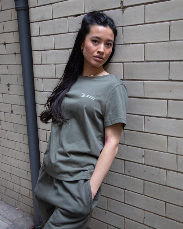 hewn. Womens Classic-fit Organic Cotton T-shirt in Pine Green Khaki