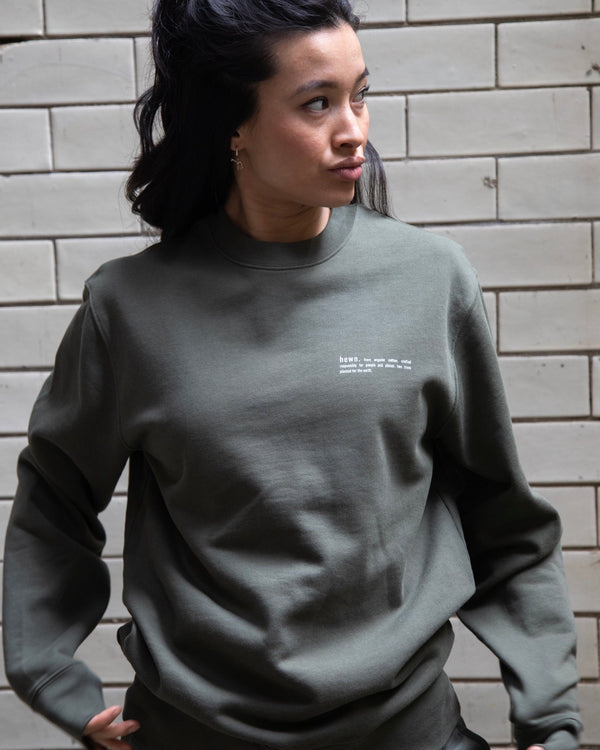 hewn. Womens Organic Cotton Relaxed-fit Sweatshirt in Pine Green Khaki