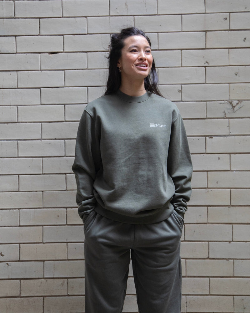 hewn. Womens Organic Cotton Relaxed-fit Sweatshirt in Pine Green Khaki