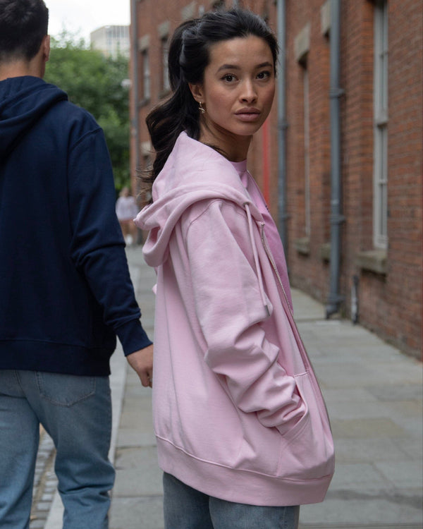 hewn. Womens Organic Cotton Relaxed-fit Zip Hoodie in Cherry Blossom Pink