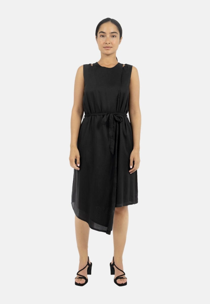 1 People Funchal Asymmetric Wrap Dress Black