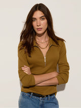 Immaculate Vegan - Organic Cotton Zip Collar Top | Camel