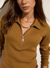 Immaculate Vegan - Organic Cotton Zip Collar Top | Camel