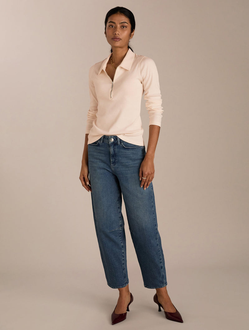 Organic Cotton Zip Collar Top | Peach Cream