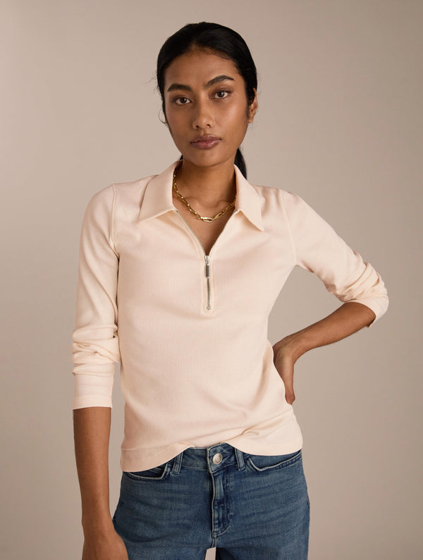 Organic Cotton Zip Collar Top | Peach Cream