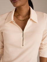 Immaculate Vegan - Organic Cotton Zip Collar Top | Peach Cream