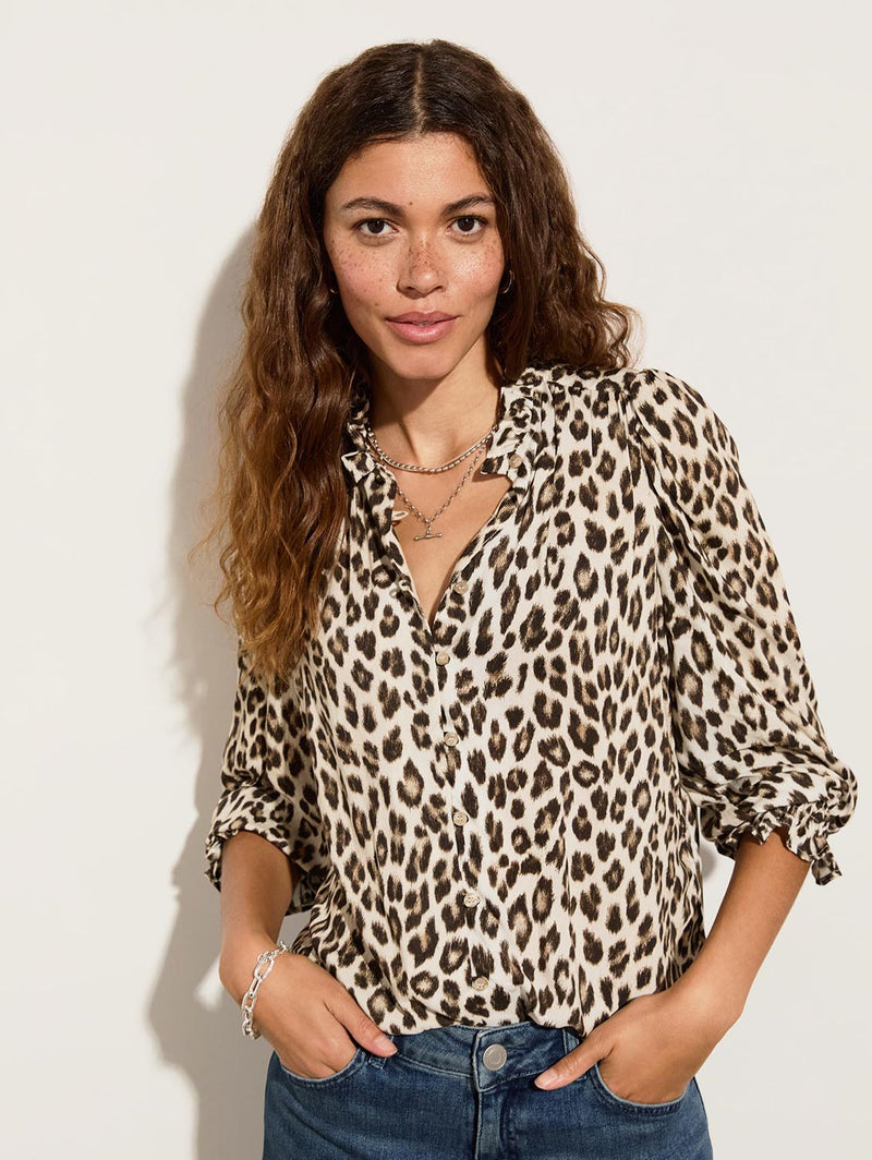 Cela LENZING™ ECOVERO™ Printed Blouse | Taupe Leopard