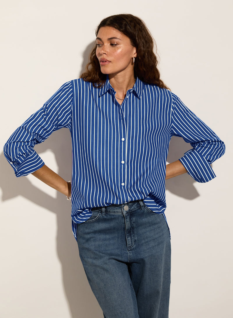 Rishma Organic Cotton Stripe Shirt | Blue & White Stripe