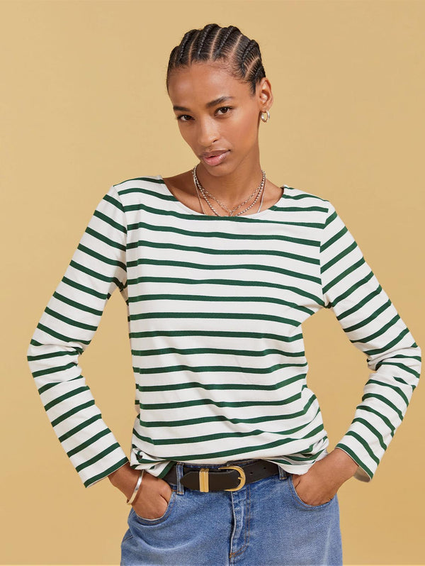 Ashley Organic Cotton Top | Soft White & Forest Green