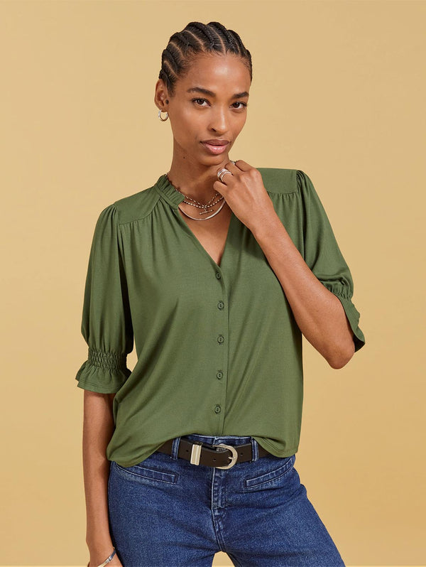 Noa LENZING™ ECOVERO™ Short Sleeve Blouse | Light Khaki