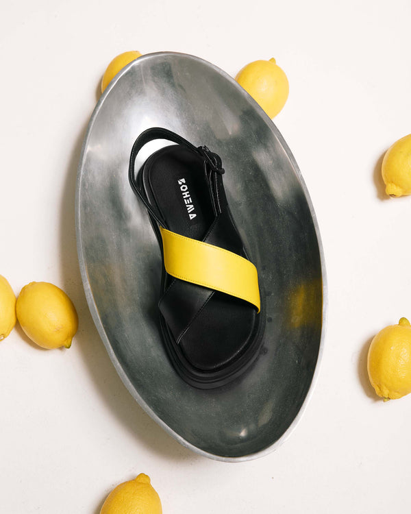 Bohema Glare Sandals Lemon made of vegan corn leather