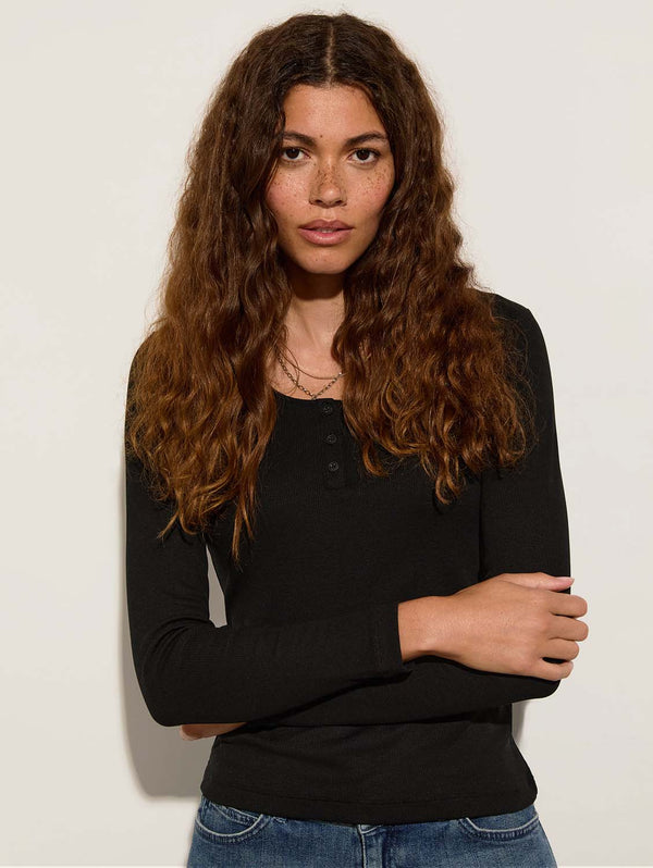 Baukjen Jamie TENCEL™ Henley Top | Caviar Black