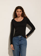 Immaculate Vegan - Baukjen Jamie TENCEL™ Henley Top | Caviar Black