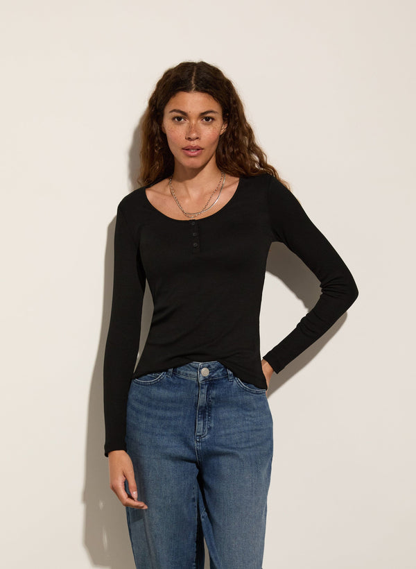 Baukjen Jamie TENCEL™ Henley Top | Caviar Black