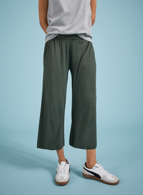 Cropped LENZING™ ECOVERO™ Palazzo Trousers | Deep Khaki