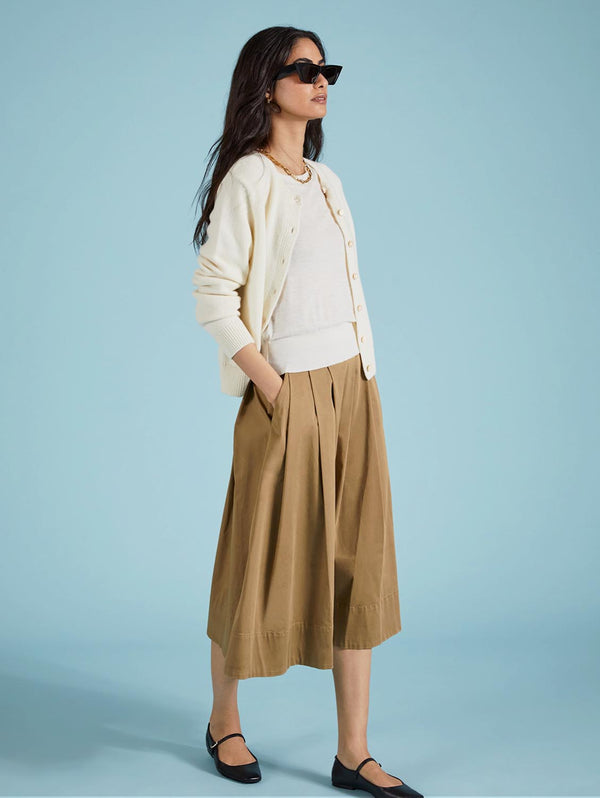 Renee Upcycled Cotton Pleated Midi Skirt | Taupe