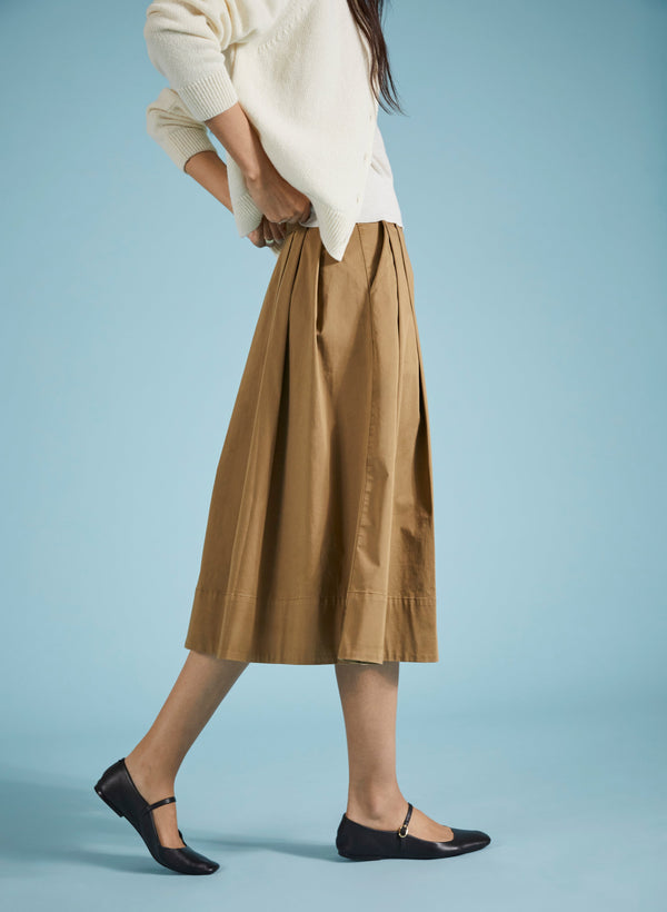 Renee Upcycled Cotton Pleated Midi Skirt | Taupe