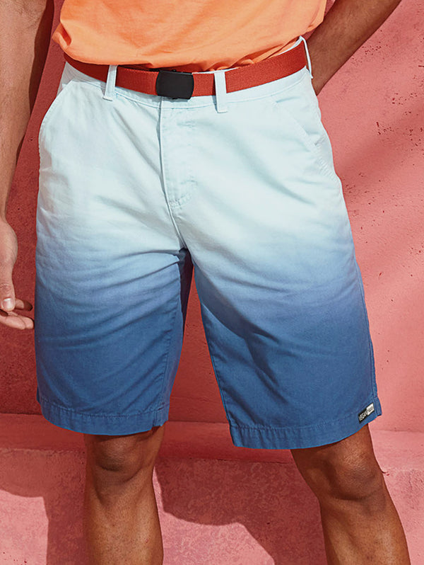 VEGAN Happy Vegan Men's Cotton Dip Dye Shorts | Blue