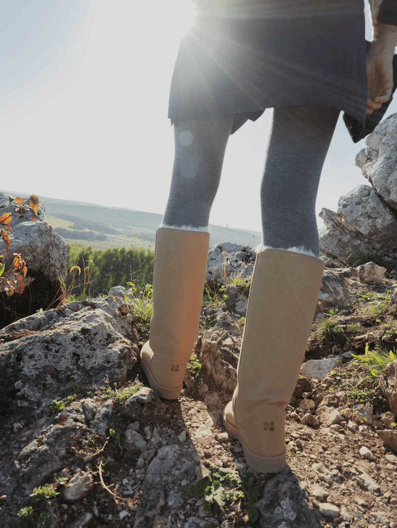 New Orchard Classic Unisex Vegan Faux Fur Long Boots | Beige