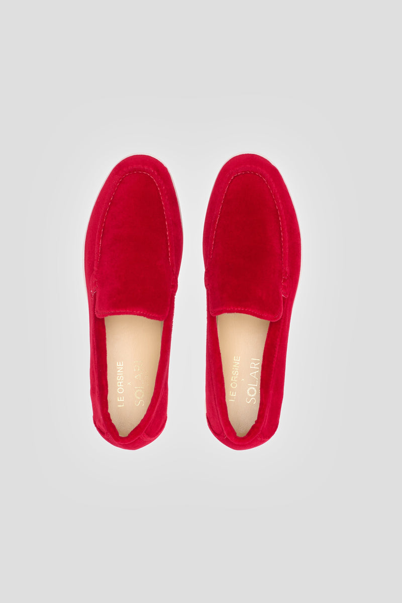 Solari Milano Women's Velvet Vegan Loafers | Red