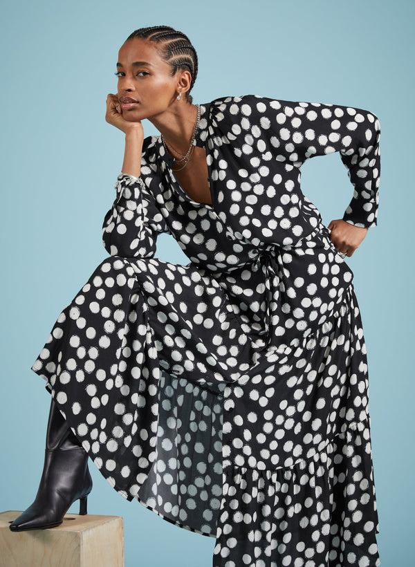 Cornelia LENZING™ ECOVERO™ Maxi Shirt Dress | Black Painted Polka