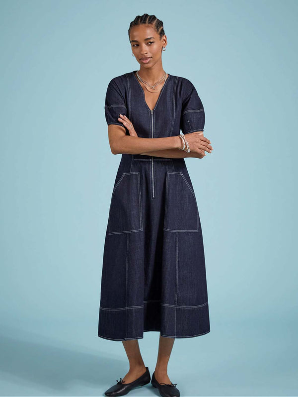 Coralie Organic Denim Dress | Dark Denim