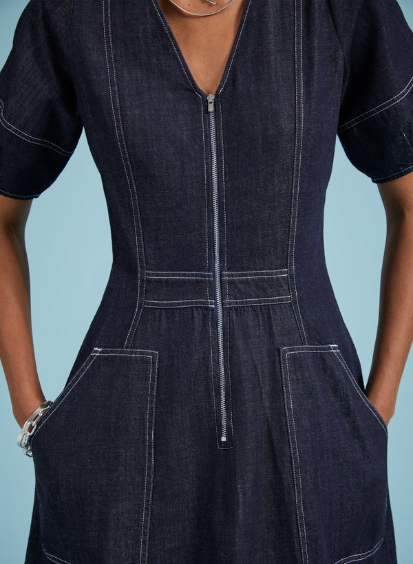 Coralie Organic Denim Dress | Dark Denim