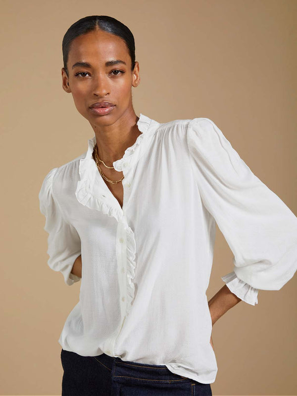 Aurora Viscose Frill Neck Sheer Blouse | Cream