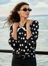 Immaculate Vegan - Sosha LENZING™ ECOVERO™ Printed Collar Detail Blouse | Black Polka Dot