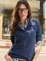 Immaculate Vegan - Cameron Organic Cotton Stripe Collar Top | Deep Indigo