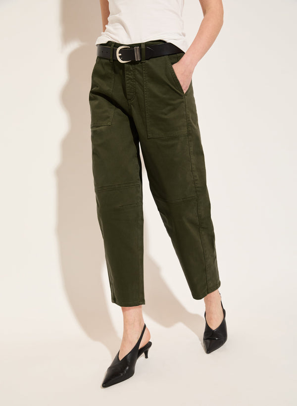 Amelia Organic Cotton Barrel Leg Cargo Trousers | Dark Olive