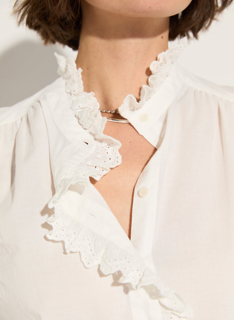 Milla Organic Cotton Broderie Detail Blouse | Soft White