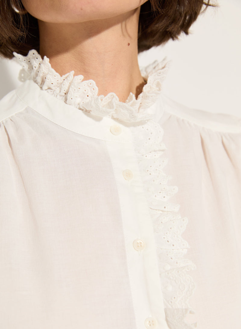 Milla Organic Cotton Broderie Detail Blouse | Soft White