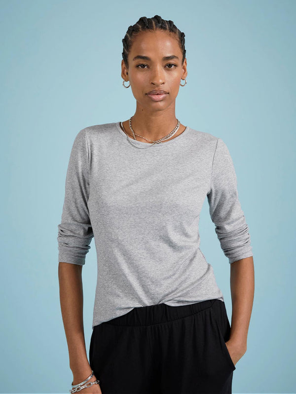 Krystea TENCEL™ & Organic Cotton Luxe Crew Neck Top | Grey Marl