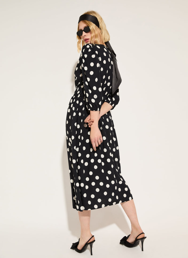 Olesia LENZING™ ECOVERO™ Printed Midi Dress | Black Polka Dot