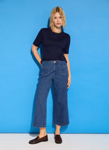 Immaculate Vegan - Jena Organic Cotton Stretch Wide Crop Jeans | Washed Indigo