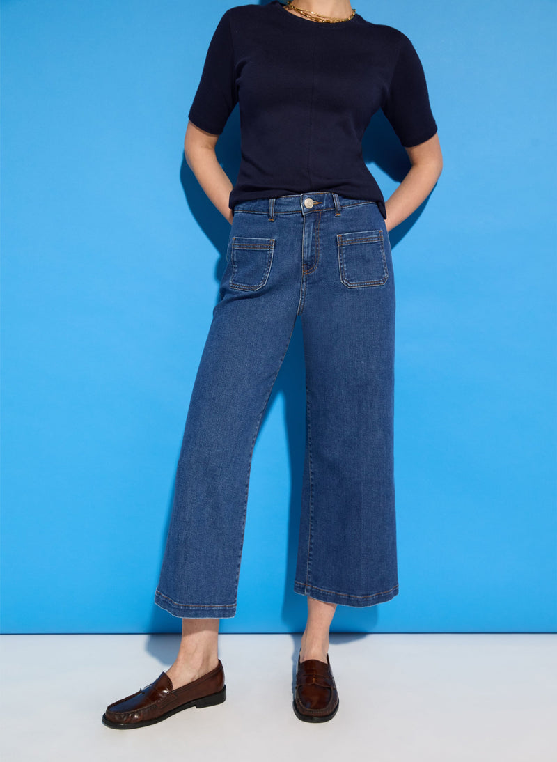 Jena Organic Cotton Stretch Wide Crop Jeans | Washed Indigo