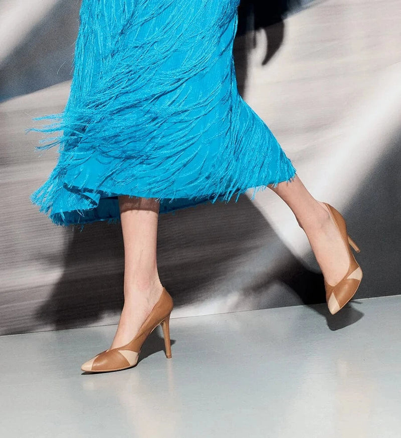 AGAZI Ivo Vegan Mushroom Leather Heels | Caramel & Almond